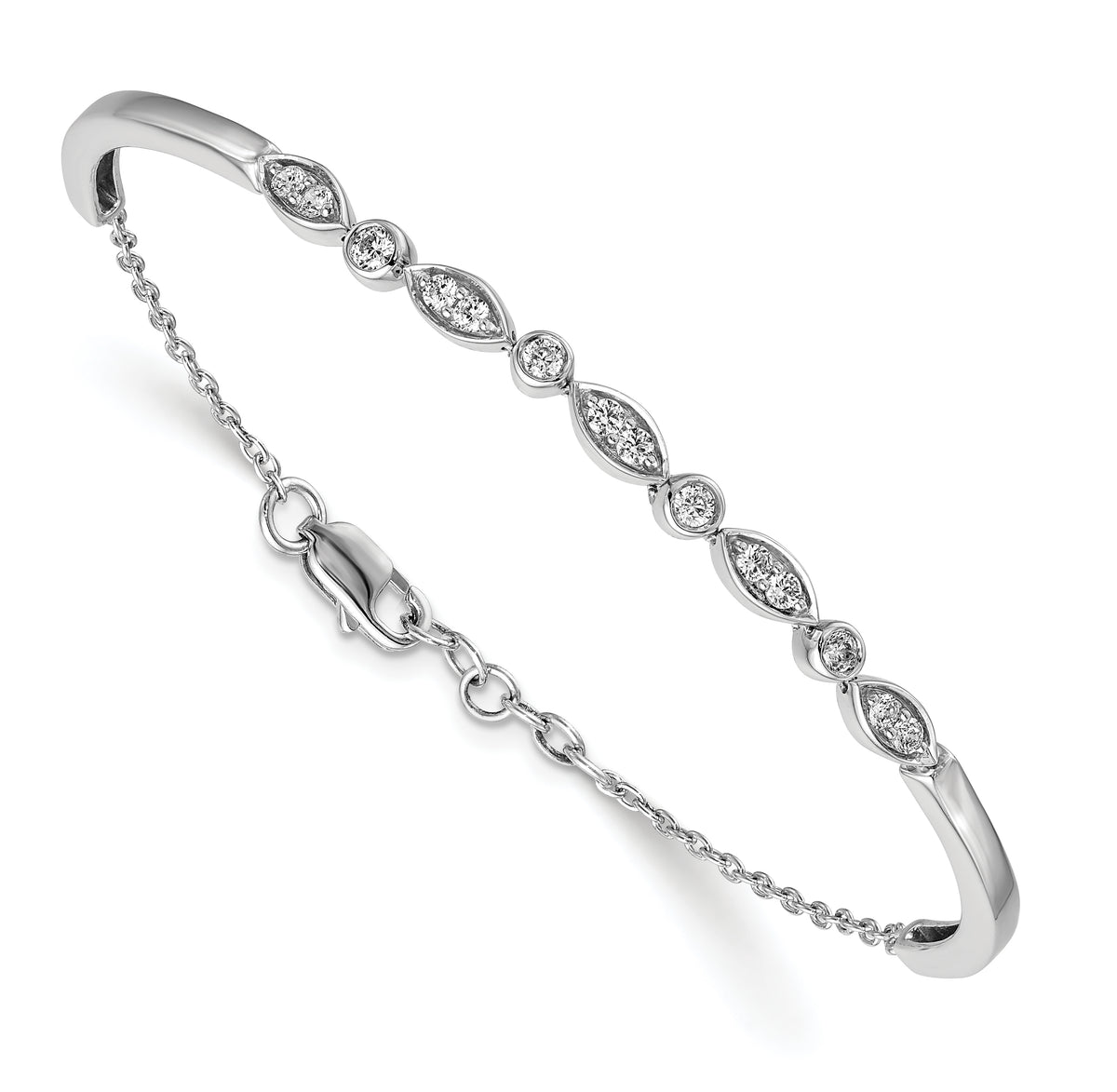 14k White Gold 1/2 carat Diamond Half-Bangle 6.75 inch Bracelet with 0.5 inch Extender