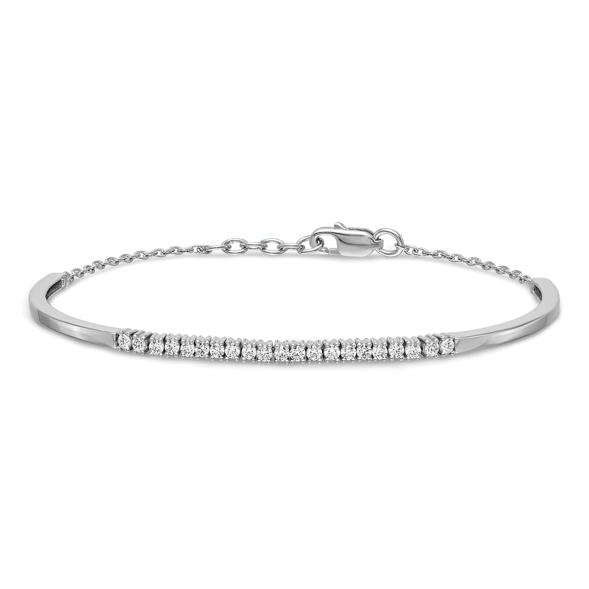 14k White Gold 3/4 carat Diamond Half-Bangle 6.75 inch Bracelet with 0.5 inch Extender, view 3