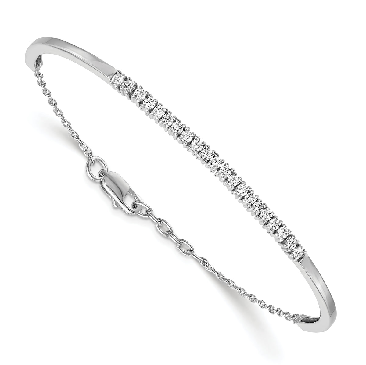 14k White Gold 3/4 carat Diamond Half-Bangle 6.75 inch Bracelet with 0.5 inch Extender