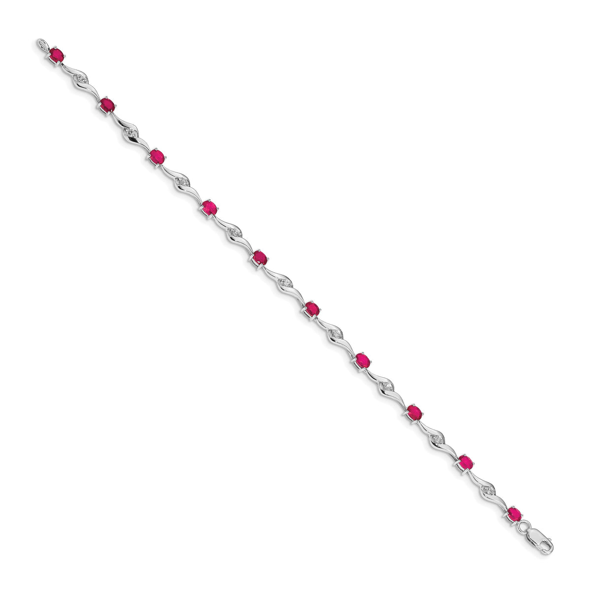 14k White Gold Oval Ruby and White Sapphire Curved Link 7 inch Bracelet, view 2