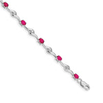 14k White Gold Oval Ruby and White Sapphire Curved Link 7 inch Bracelet