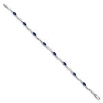 14k White Gold Complete Diamond Oval Sapphire Wavy Link 7 inch Bracelet