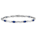 14k White Gold Complete Diamond Oval Sapphire Wavy Link 7 inch Bracelet
