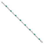 Diamond Oval Emerald Twisted Link 7 inch Bracelet - 10k White Gold / None / Emerald