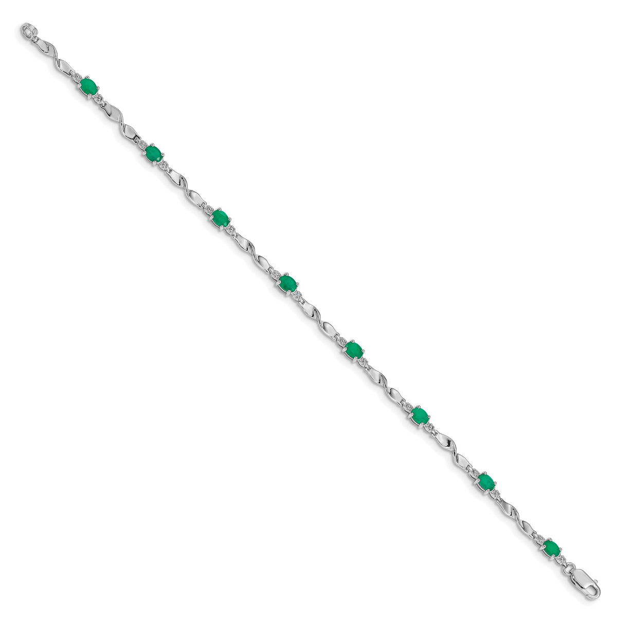Diamond Oval Emerald Twisted Link 7 inch Bracelet - 10k White Gold / None / Emerald