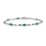 Diamond Oval Emerald Twisted Link 7 inch Bracelet - 10k White Gold / None / Emerald