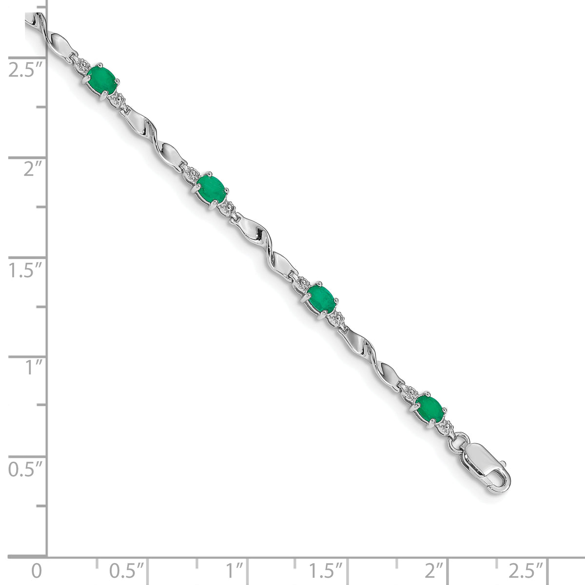 Diamond Oval Emerald Twisted Link 7 inch Bracelet - 10k White Gold / None / Emerald