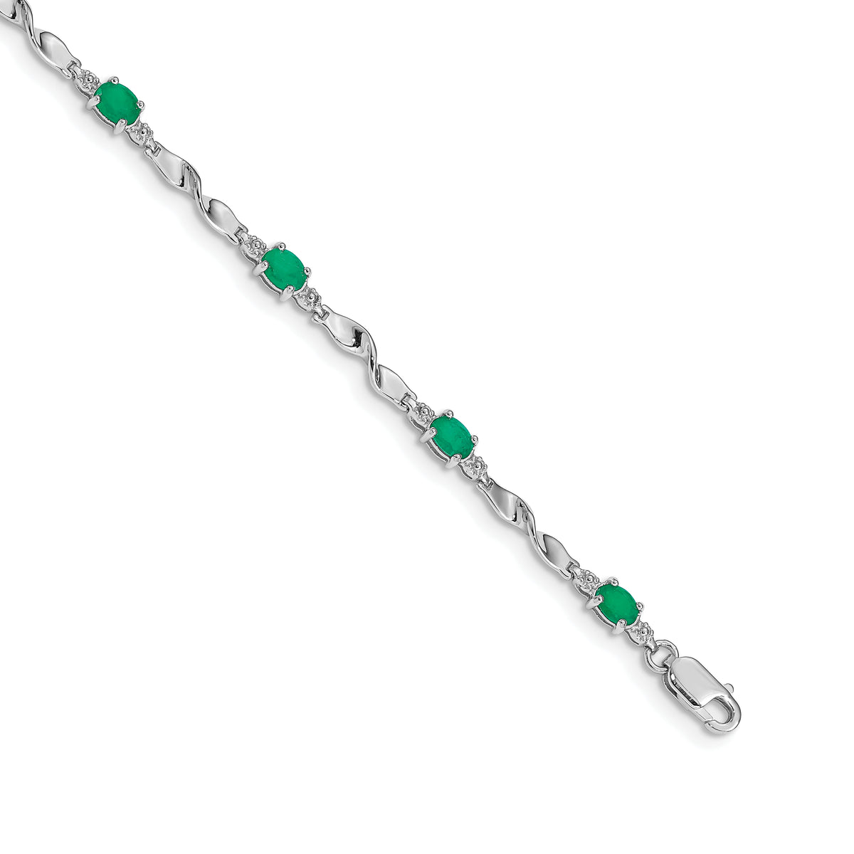 Diamond Oval Emerald Twisted Link 7 inch Bracelet - 10k White Gold / None / Emerald