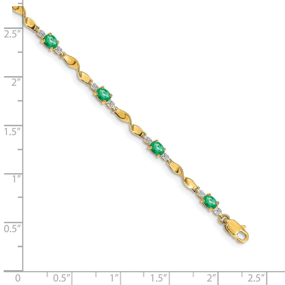 Diamond Oval Emerald Twisted Link 7 inch Bracelet - 10k Yellow Gold / None / Emerald