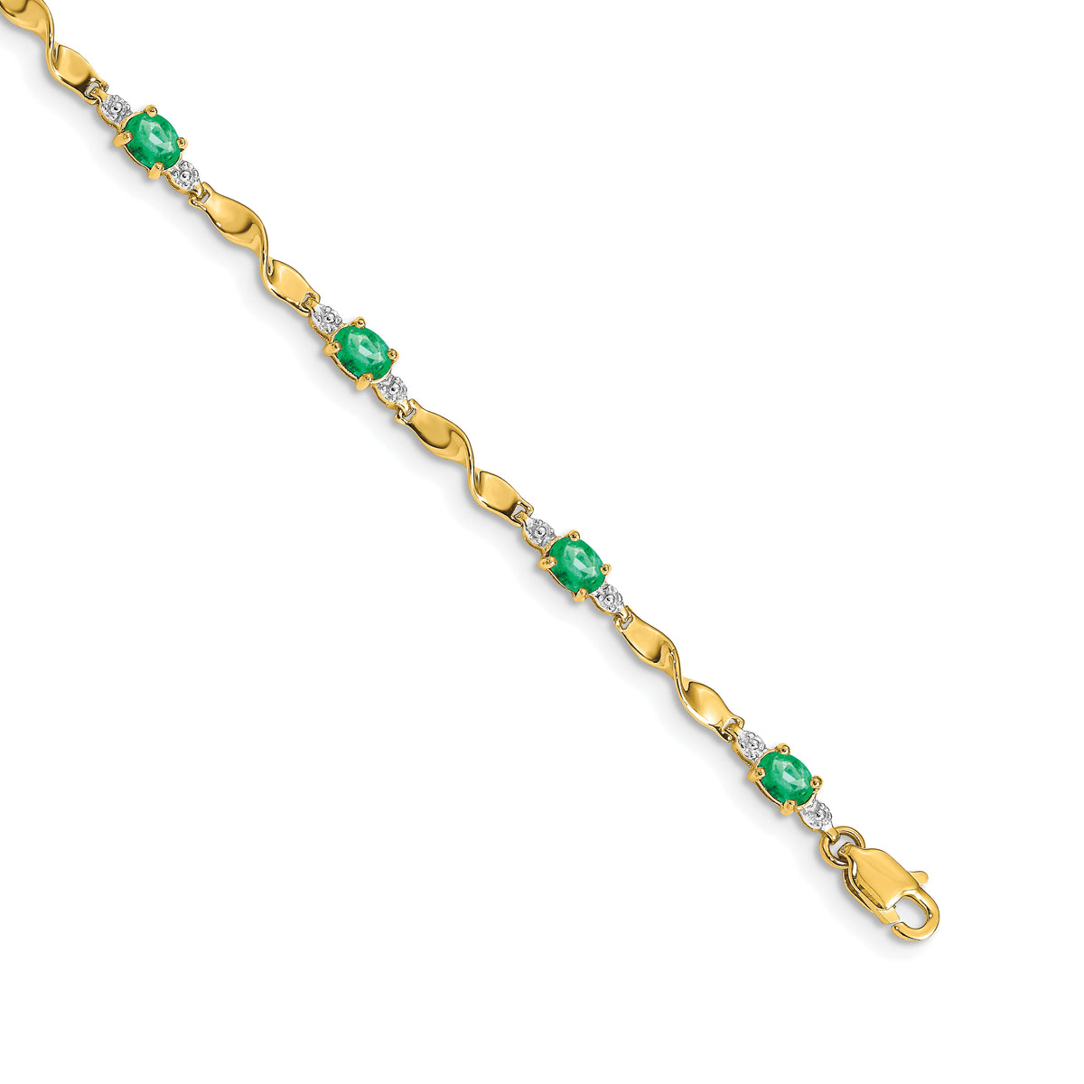 Diamond Oval Emerald Twisted Link 7 inch Bracelet - 10k Yellow Gold / None / Emerald