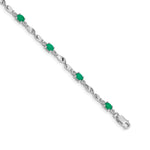 Diamond Oval Emerald Twisted Link 7 inch Bracelet - 14k White Gold / Emerald / Complete Emerald