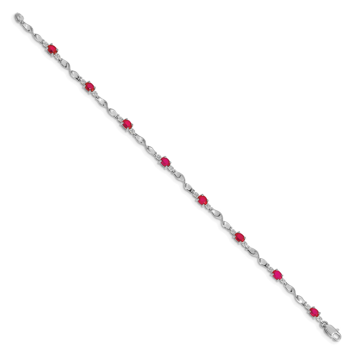 Diamond Oval Emerald Twisted Link 7 inch Bracelet - 14k White Gold / Ruby / Complete Ruby