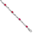 Diamond Oval Emerald Twisted Link 7 inch Bracelet - 14k White Gold / Ruby / Complete Ruby