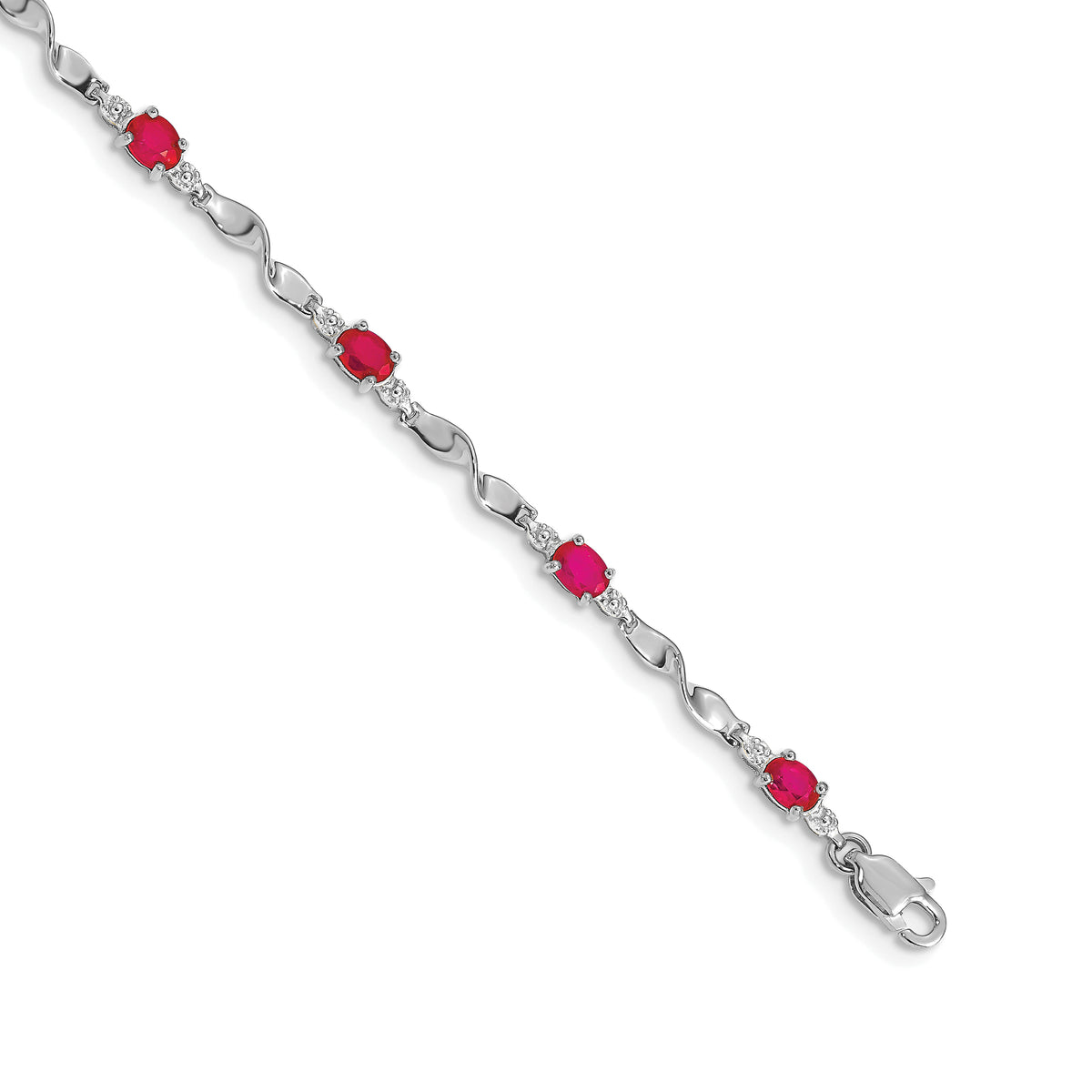 Diamond Oval Emerald Twisted Link 7 inch Bracelet - 14k White Gold / Ruby / Complete Ruby