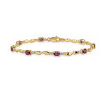 Diamond Oval Emerald Twisted Link 7 inch Bracelet - 14k Yellow Gold / Ruby / Complete Ruby