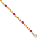 Diamond Oval Emerald Twisted Link 7 inch Bracelet - 14k Yellow Gold / Ruby / Complete Ruby