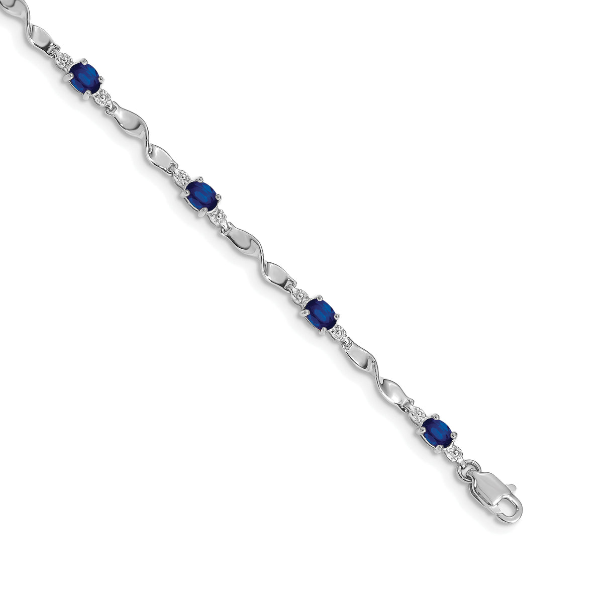 Diamond Oval Emerald Twisted Link 7 inch Bracelet - 10k White Gold / None / Sapphire