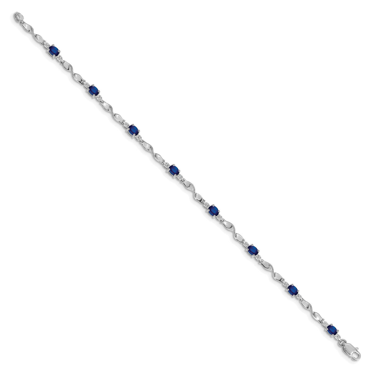 Diamond Oval Emerald Twisted Link 7 inch Bracelet - 14k White Gold / Sapphire / Complete Sapphire