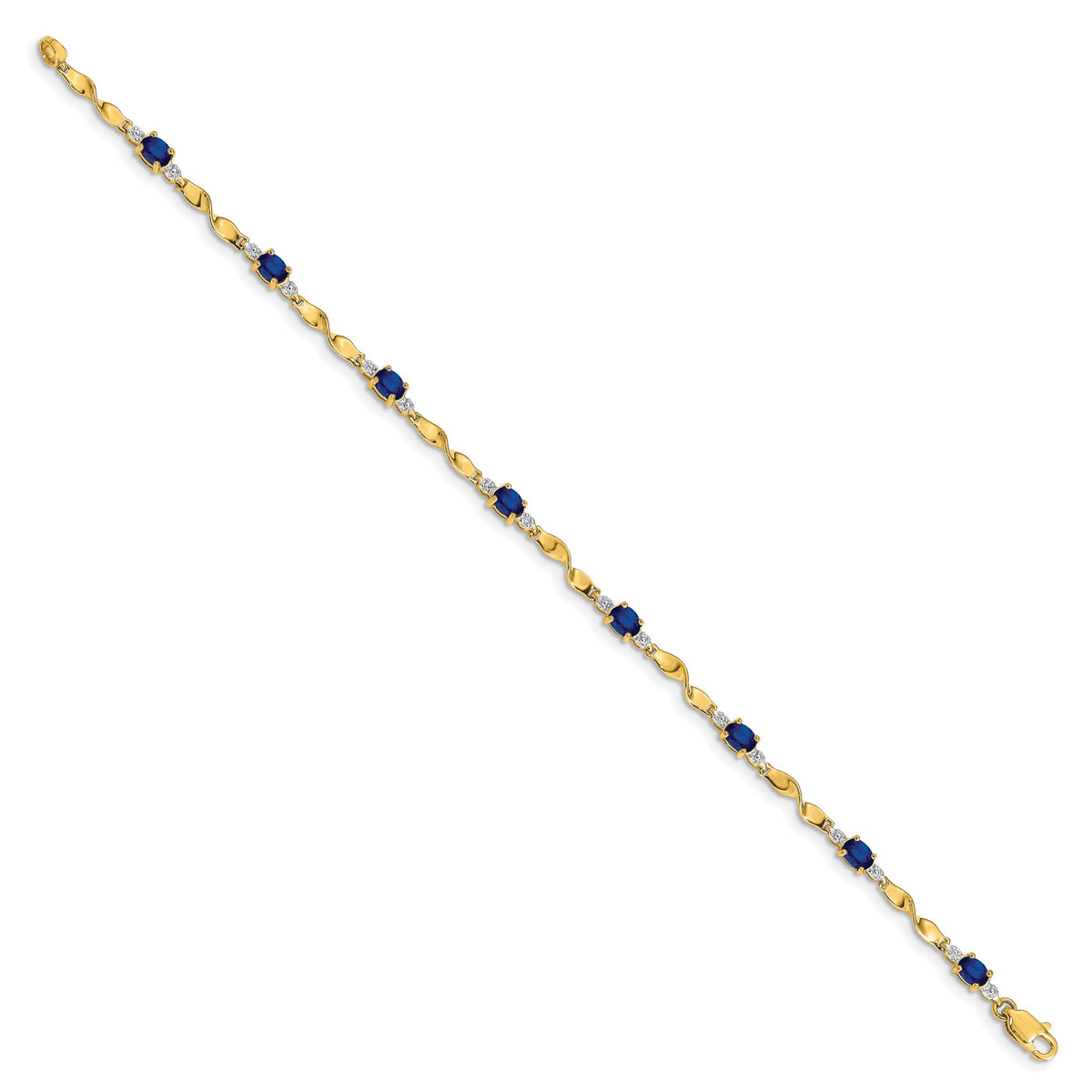 Diamond Oval Emerald Twisted Link 7 inch Bracelet - 14k Yellow Gold / Sapphire / Complete Sapphire