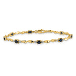 Diamond Oval Emerald Twisted Link 7 inch Bracelet - 14k Yellow Gold / Sapphire / Complete Sapphire