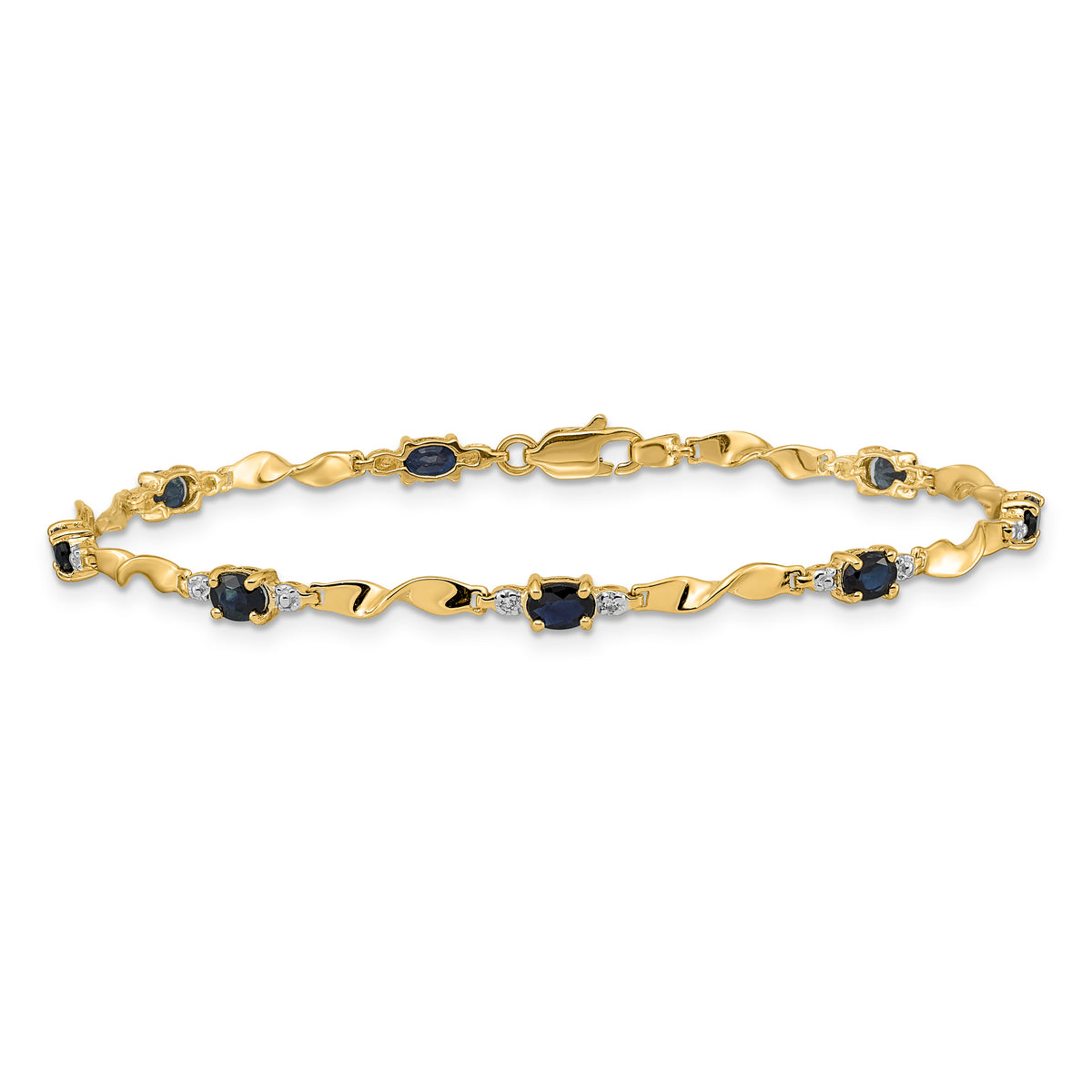 Diamond Oval Emerald Twisted Link 7 inch Bracelet - 14k Yellow Gold / Sapphire / Complete Sapphire