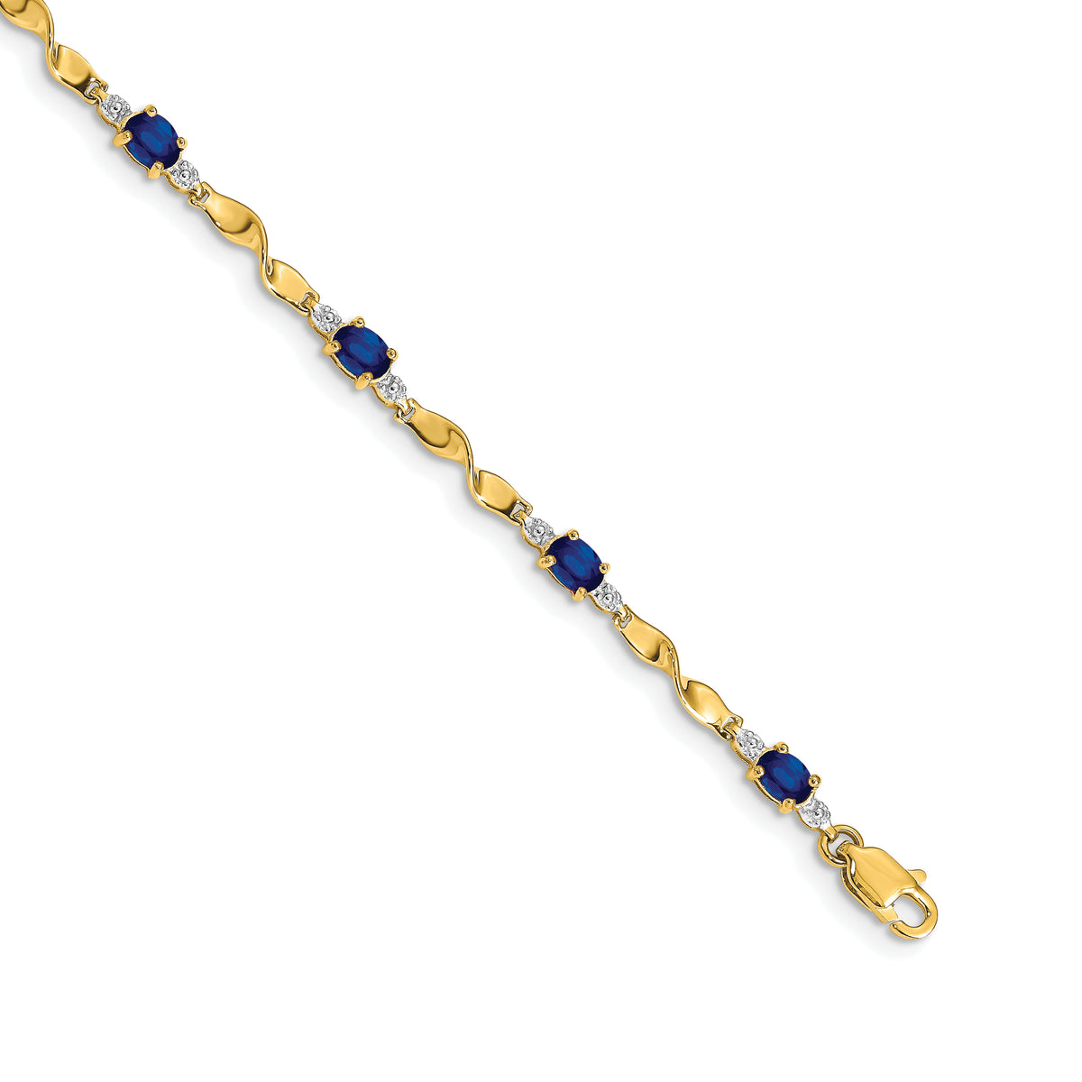 Diamond Oval Emerald Twisted Link 7 inch Bracelet - 14k Yellow Gold / Sapphire / Complete Sapphire