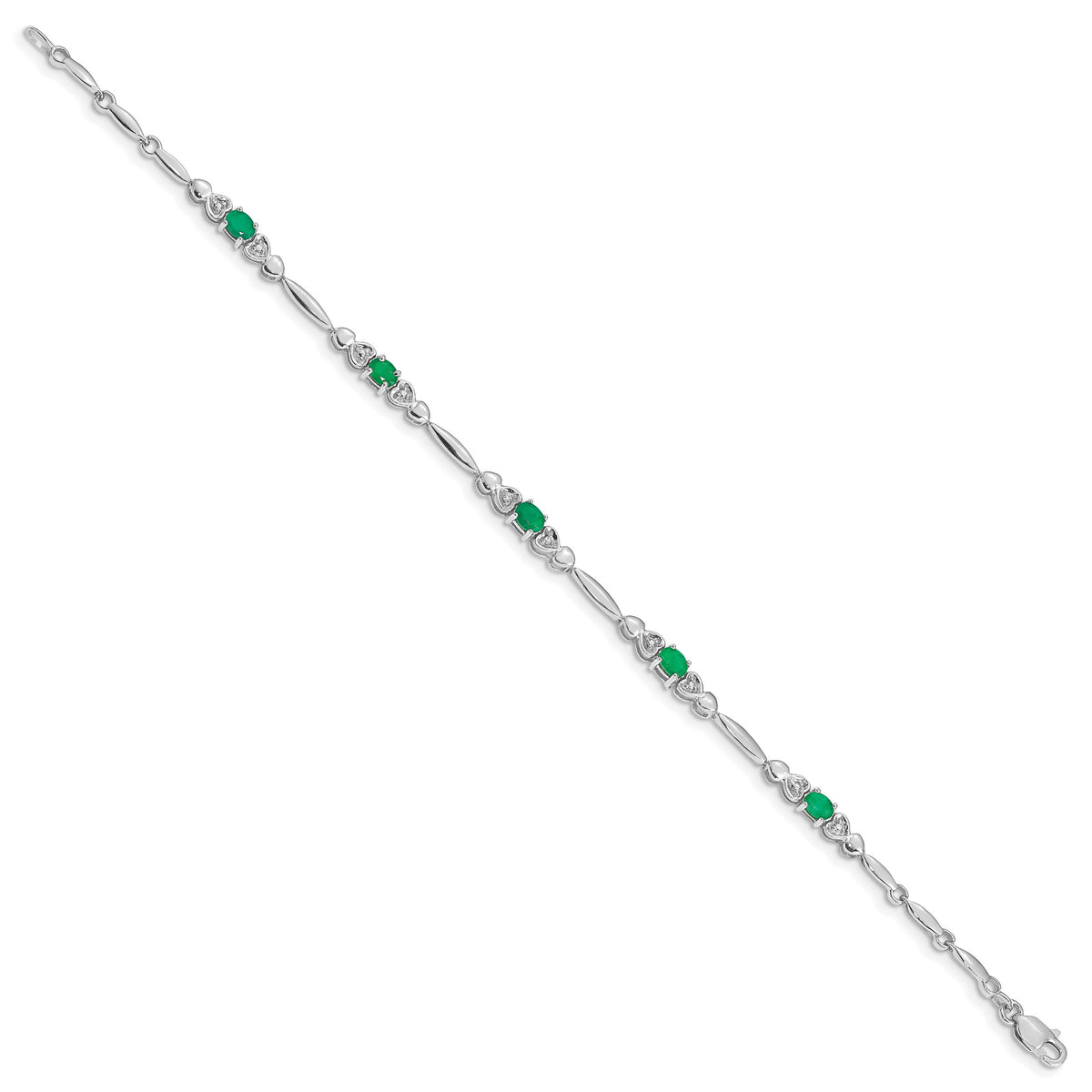 Gold Diamond & Gemstone Bracelet - 10k White Gold / Emerald