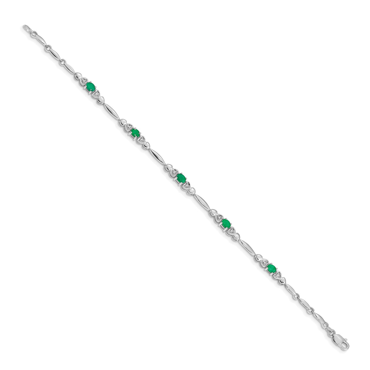Gold Diamond & Gemstone Bracelet - 14k White Gold / Emerald