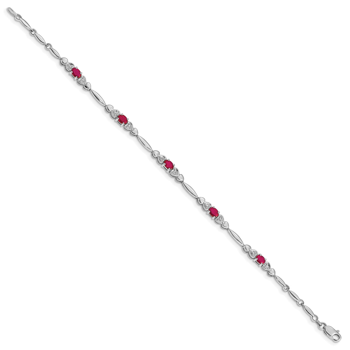 Gold Diamond & Gemstone Bracelet - 10k White Gold / Ruby