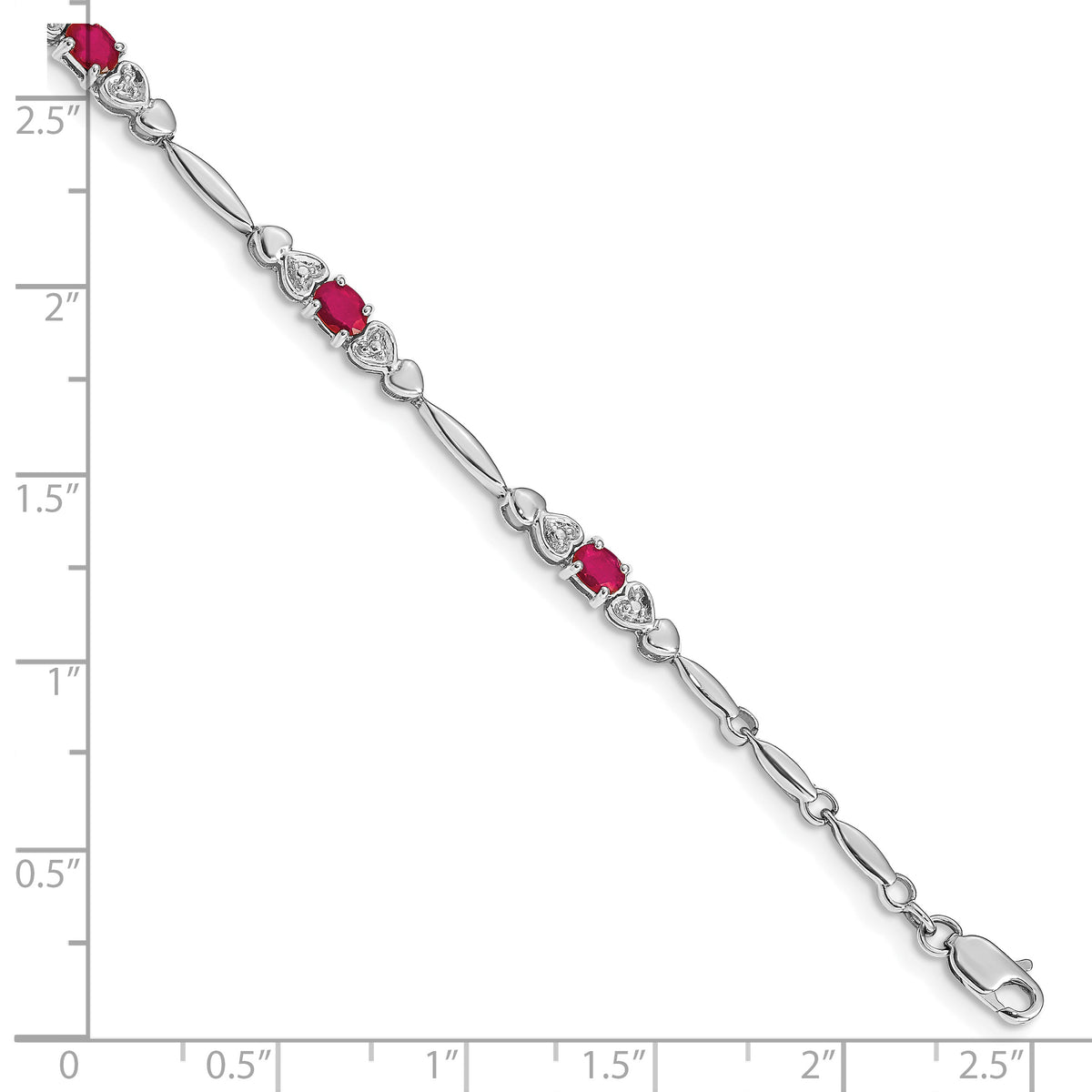 Gold Diamond & Gemstone Bracelet - 10k White Gold / Ruby