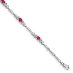 Gold Diamond & Gemstone Bracelet - 10k White Gold / Ruby