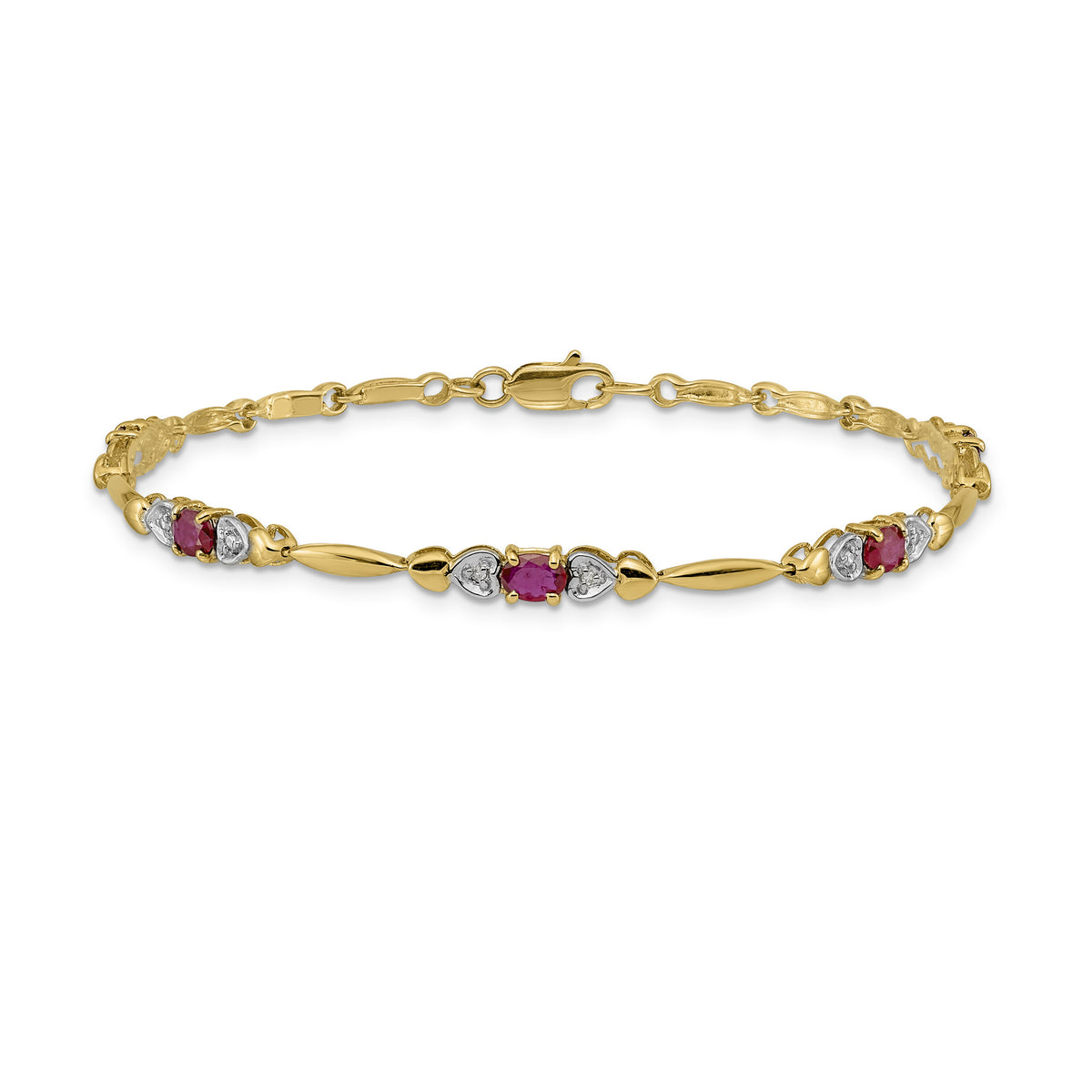Gold Diamond & Gemstone Bracelet - 10k Yellow Gold / Ruby