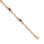Gold Diamond & Gemstone Bracelet - 10k Yellow Gold / Ruby