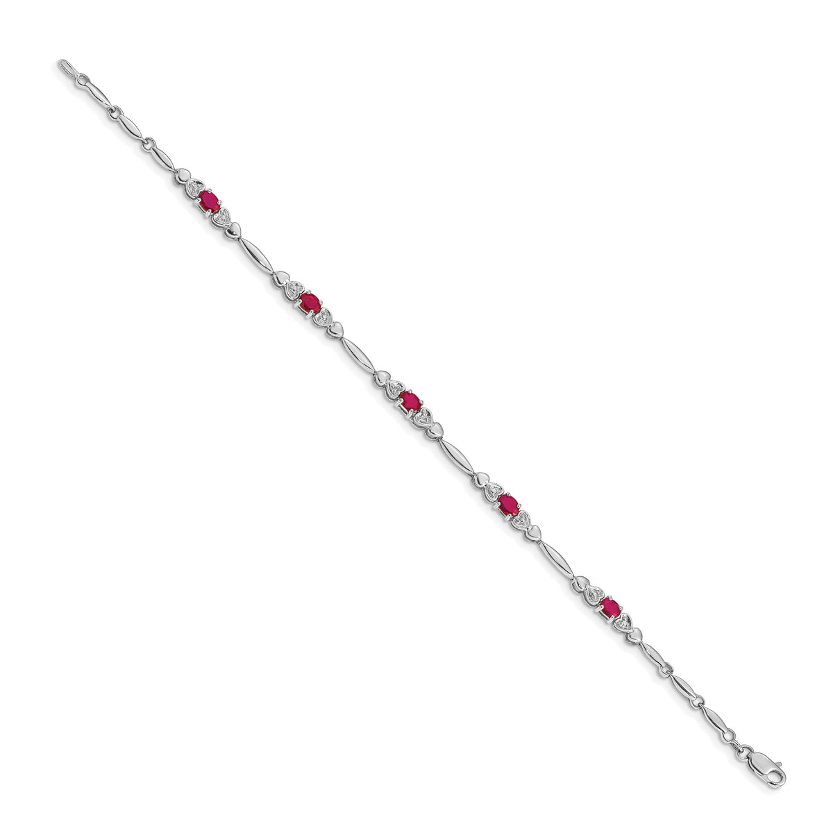 Gold Diamond & Gemstone Bracelet - 14k White Gold / Ruby