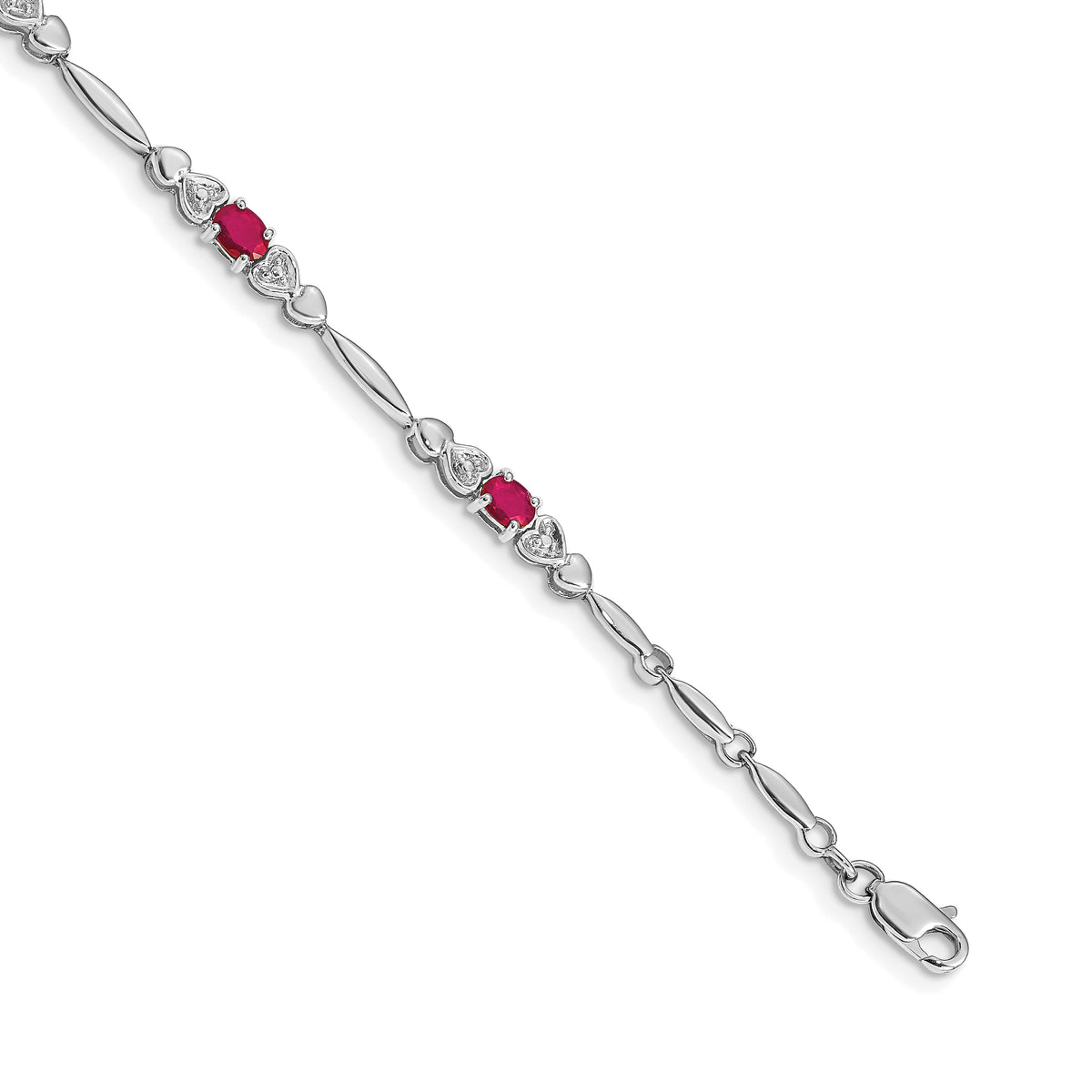 Gold Diamond & Gemstone Bracelet - 14k White Gold / Ruby