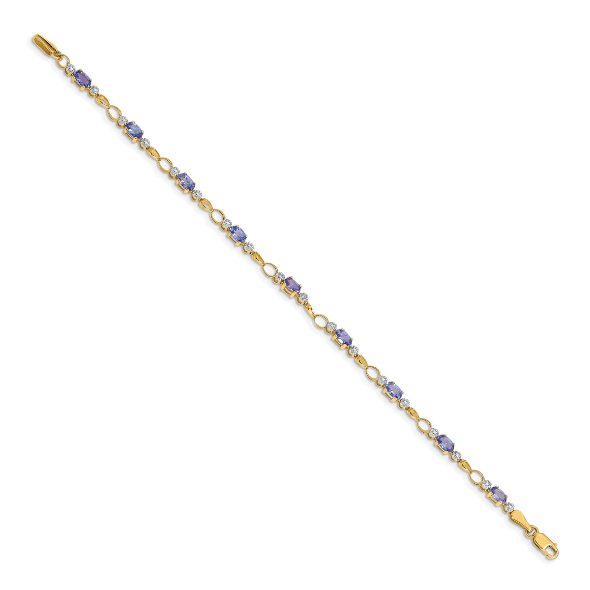 14k Yellow Gold Diamond Oval Tanzanite Open Link 7 inch Bracelet, view 2