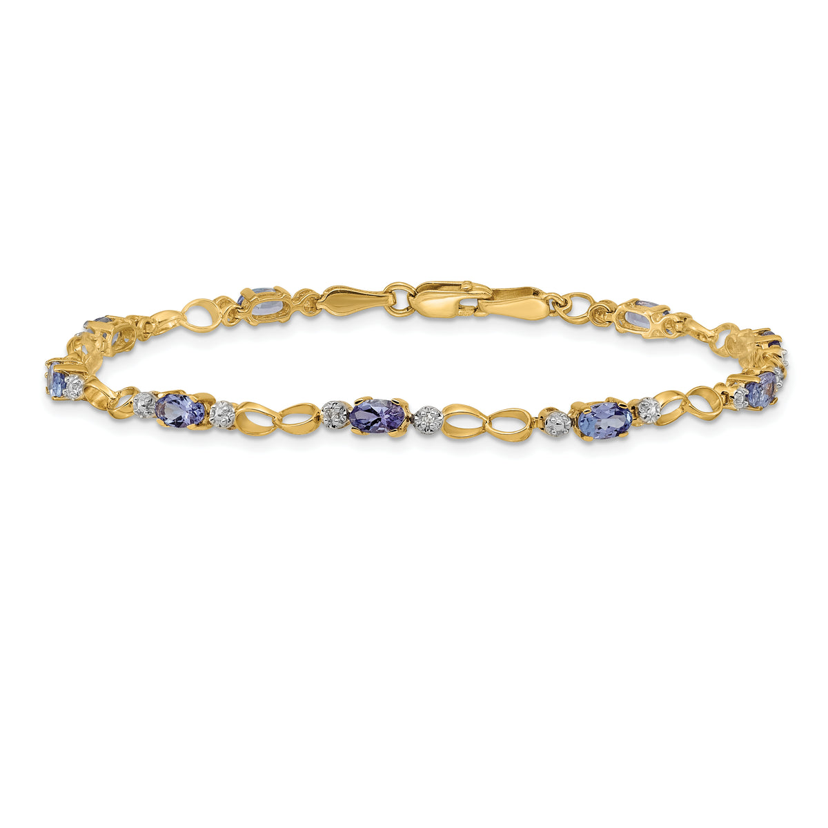 14k Yellow Gold Diamond Oval Tanzanite Open Link 7 inch Bracelet, view 3