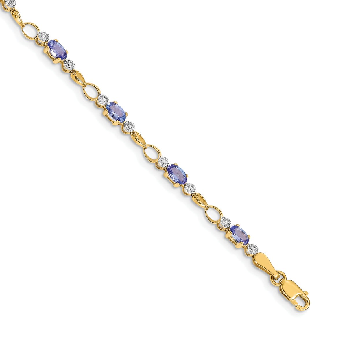14k Yellow Gold Diamond Oval Tanzanite Open Link 7 inch Bracelet