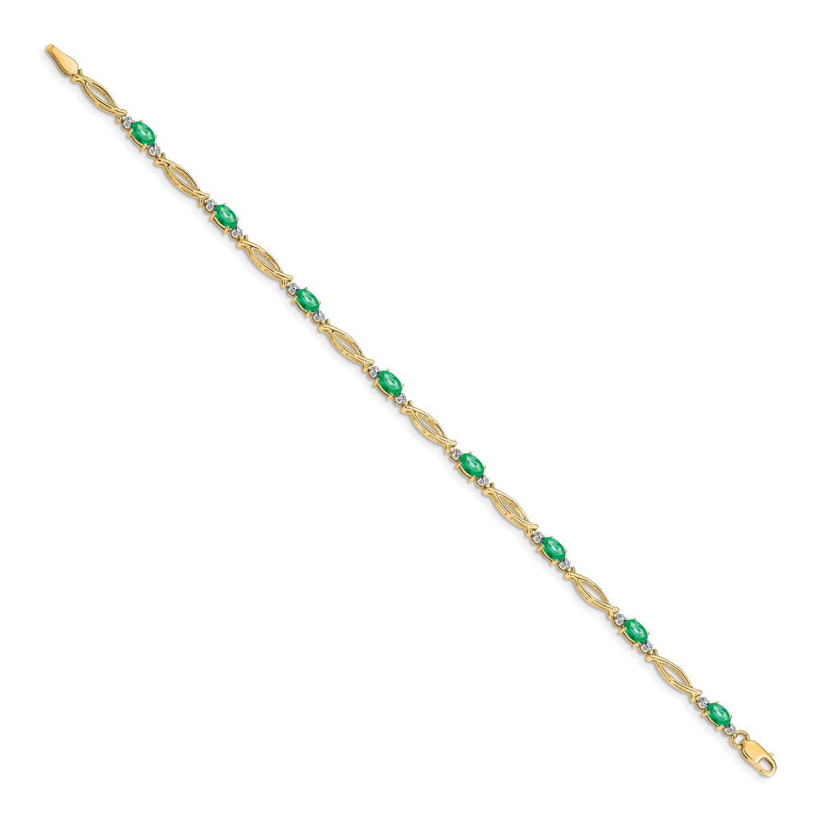 14k Yellow Gold Diamond and Oval Emerald 7.25 inch Bracelet, view 2