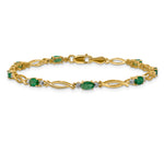 14k Yellow Gold Diamond and Oval Emerald 7.25 inch Bracelet, view 3