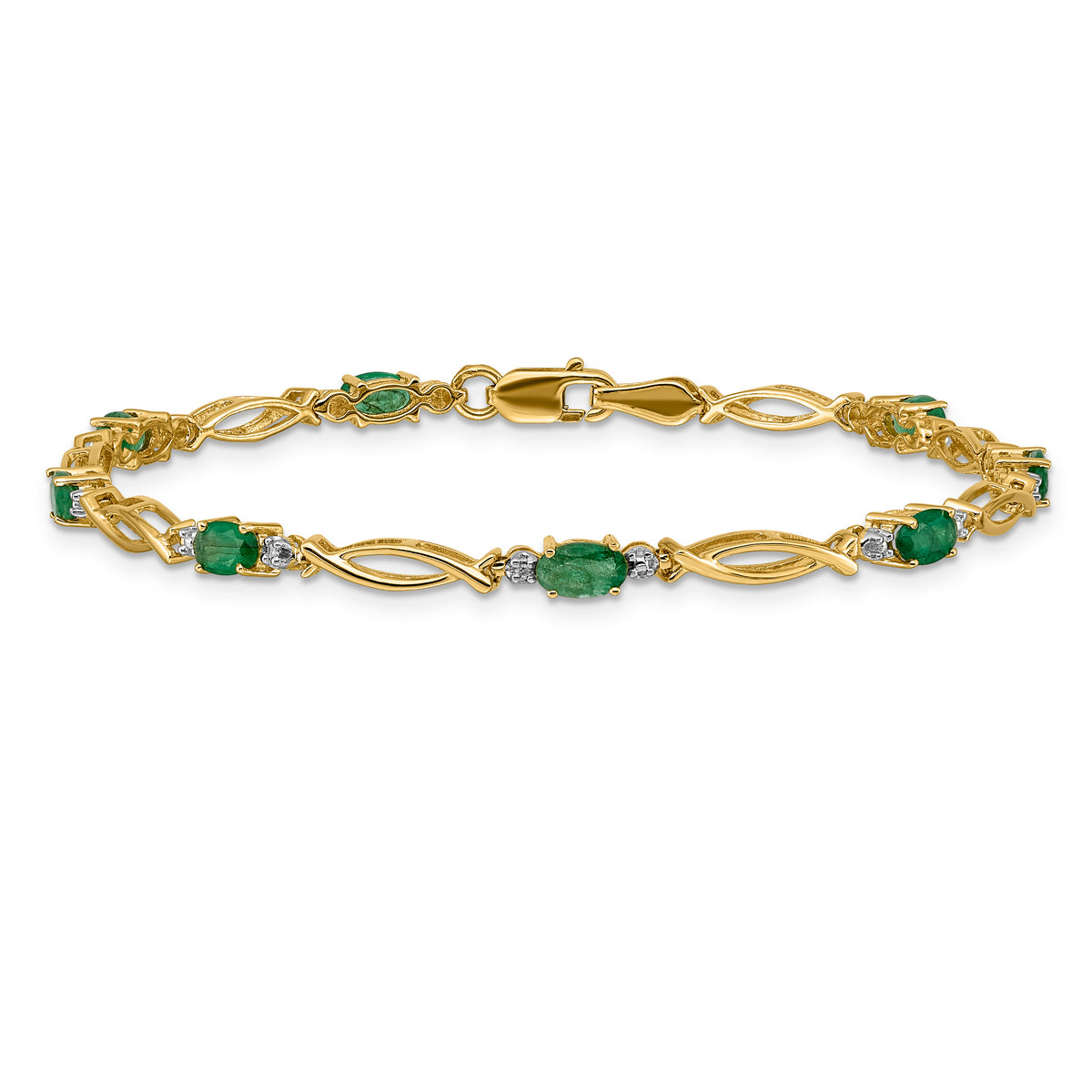 14k Yellow Gold Diamond and Oval Emerald 7.25 inch Bracelet, view 3