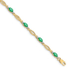 14k Yellow Gold Diamond and Oval Emerald 7.25 inch Bracelet