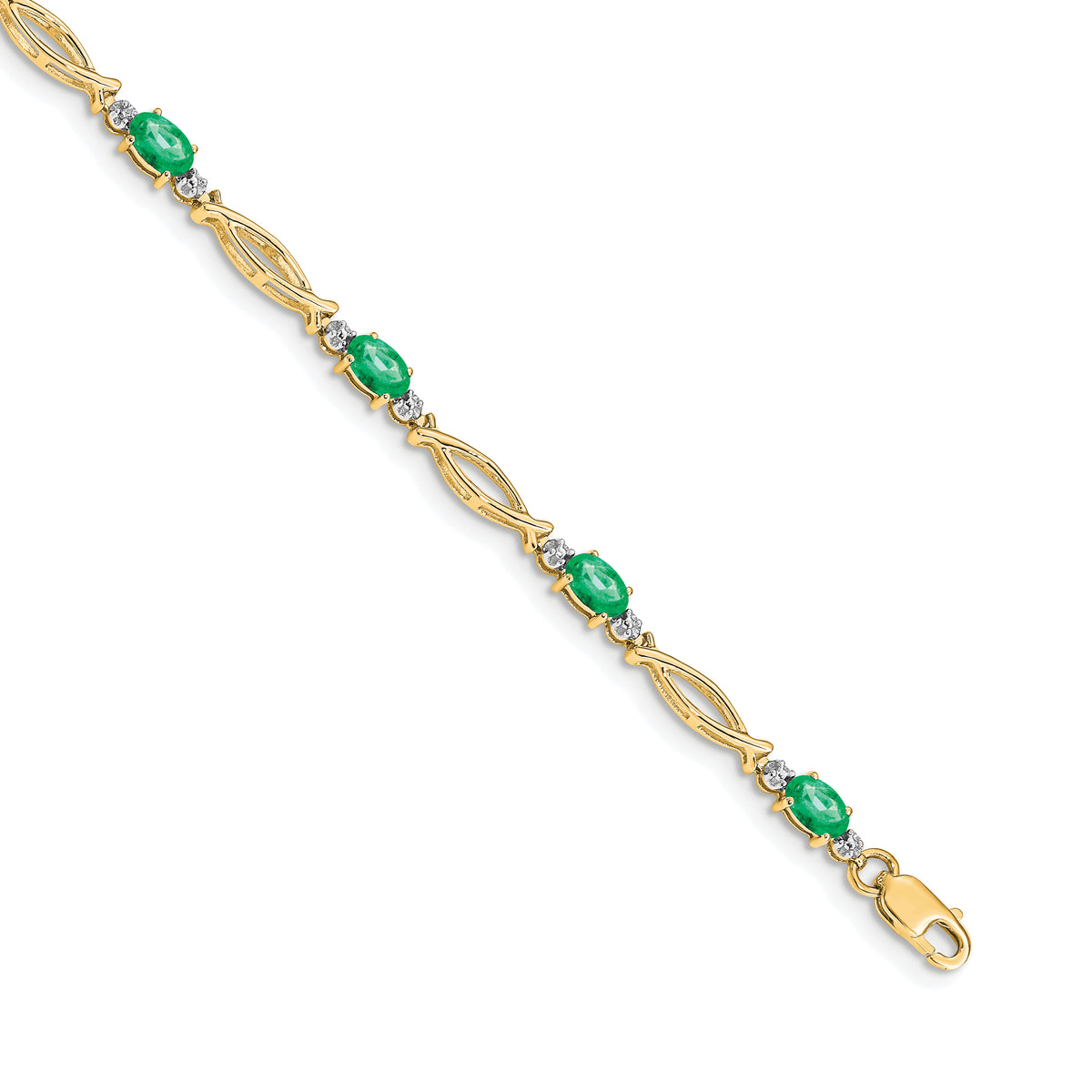 14k Yellow Gold Diamond and Oval Emerald 7.25 inch Bracelet