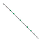 14k White Gold Diamond Oval Emerald 7.25 inch Bracelet, view 2