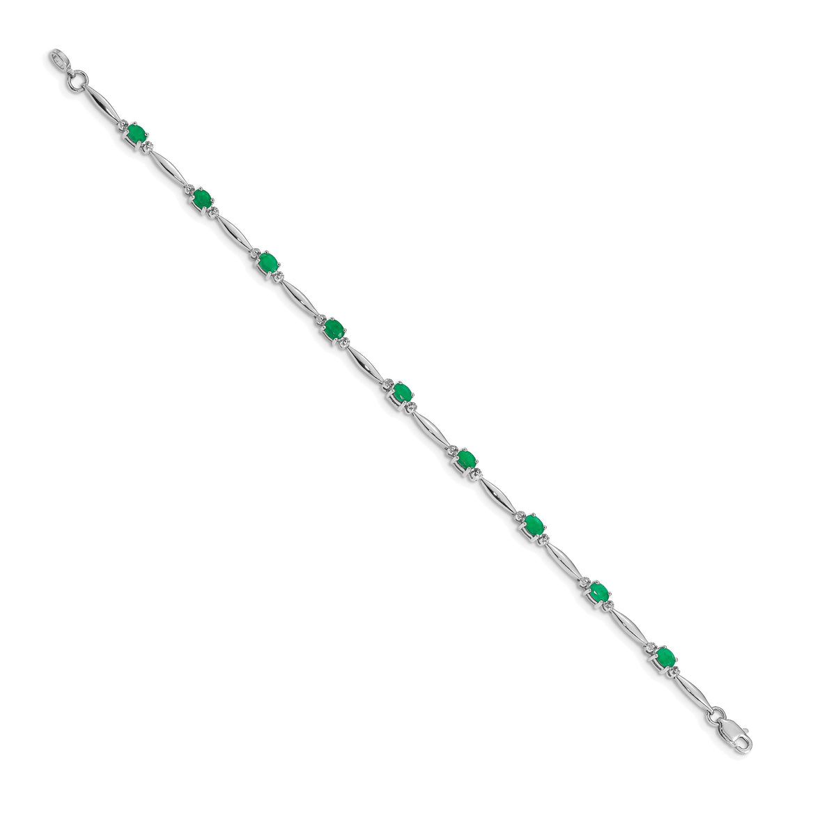 14k White Gold Diamond Oval Emerald 7.25 inch Bracelet, view 2