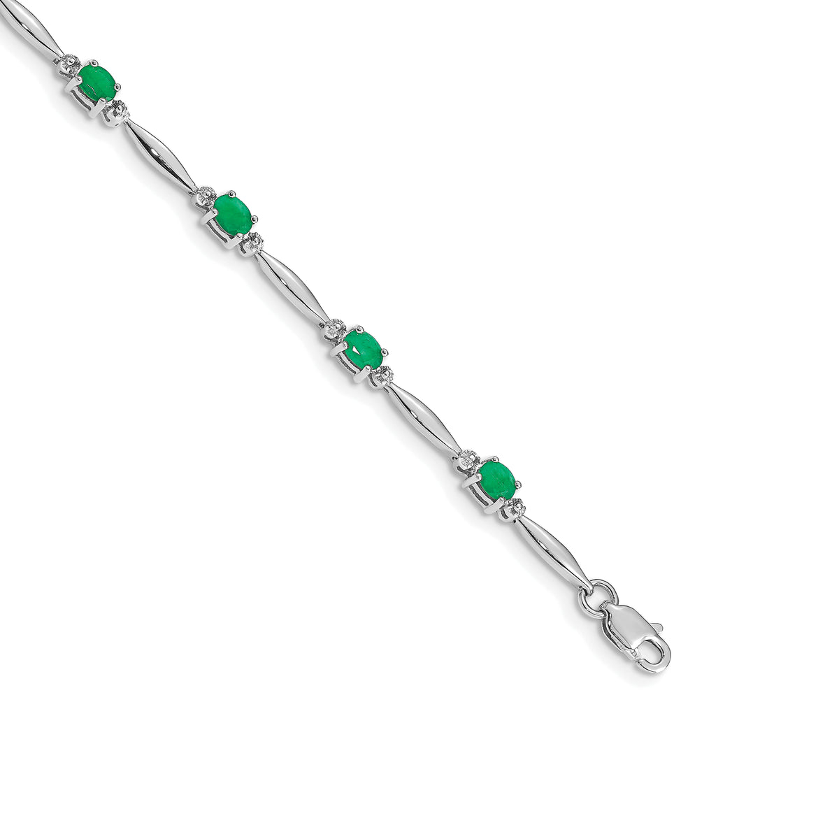 14k White Gold Diamond Oval Emerald 7.25 inch Bracelet