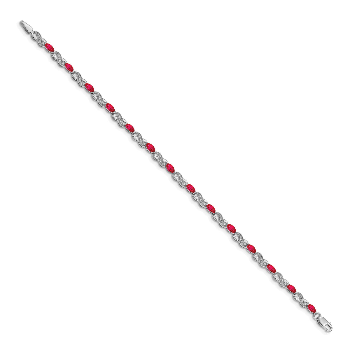 Gold Diamond & Gemstone Infinity Bracelet - 10k White Gold / None / 7 inch, Ruby
