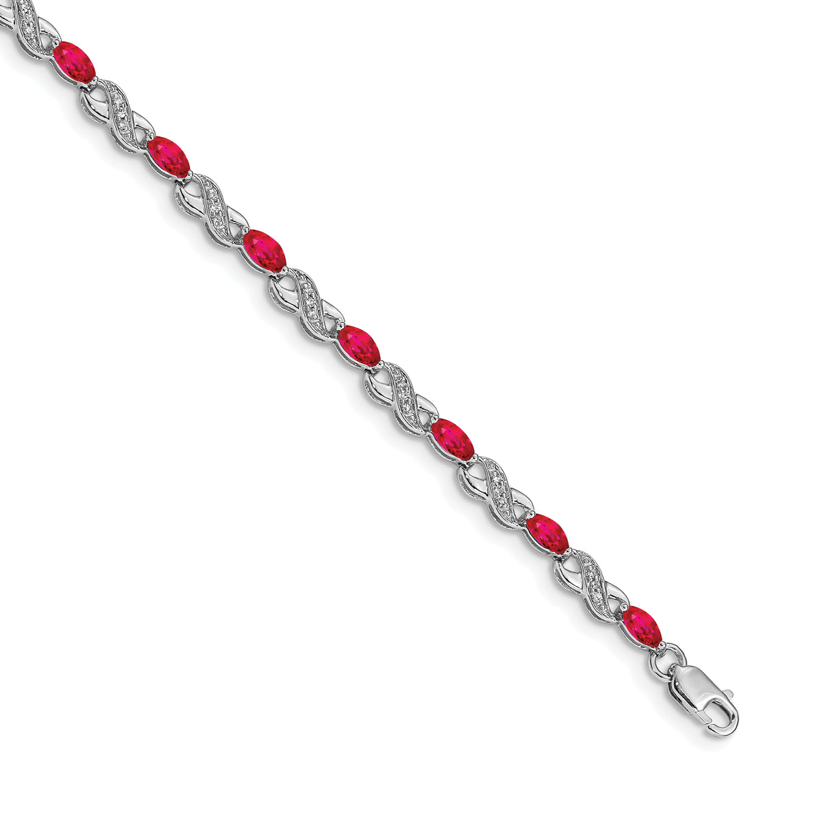 Gold Diamond & Gemstone Infinity Bracelet - 10k White Gold / None / 7 inch, Ruby#10k White Gold_None_7 inch, Ruby