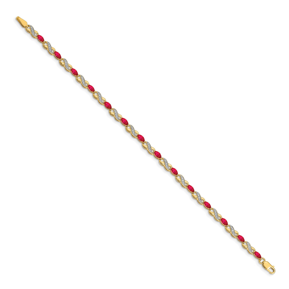 Gold Diamond & Gemstone Infinity Bracelet - 14k Yellow Gold / Ruby / 7 inch, Ruby