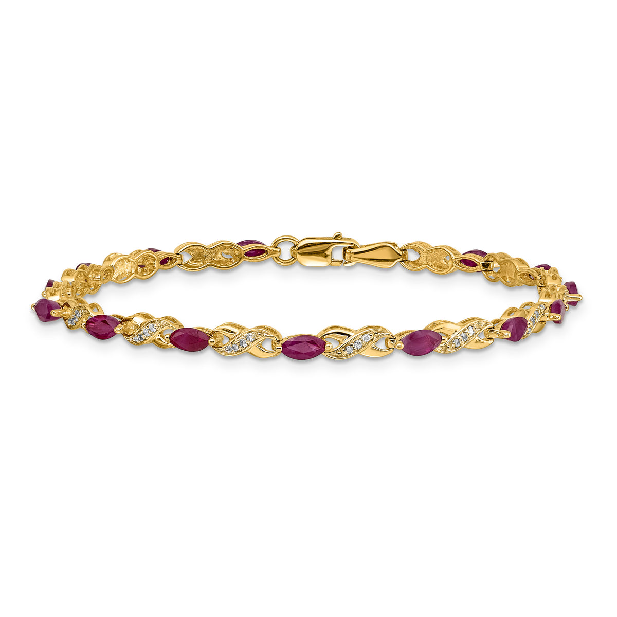 Gold Diamond & Gemstone Infinity Bracelet - 14k Yellow Gold / Ruby / 7 inch, Ruby
